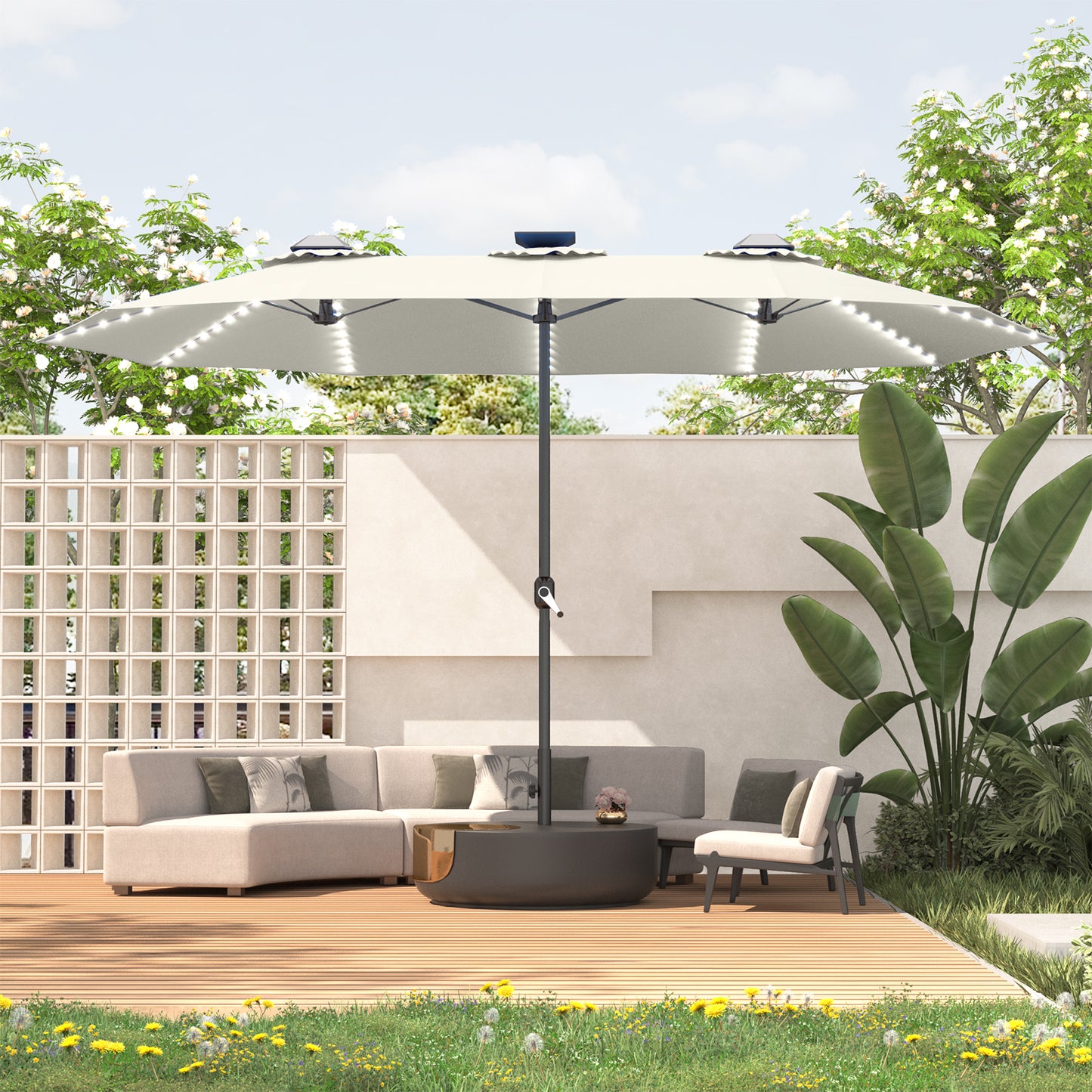 YODOLLA solar powered patio umbrella waterproof fabric