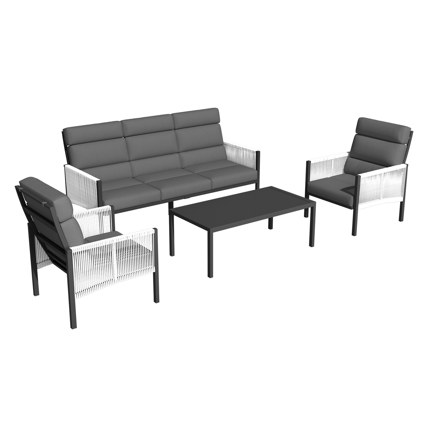YODOLLA 4 Pieces Aluminum Patio Furniture Set with PE Rope Armrest, Dark Grey