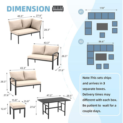 YODOLLA 7 Pieces Metal Patio Furniture Set, Biege