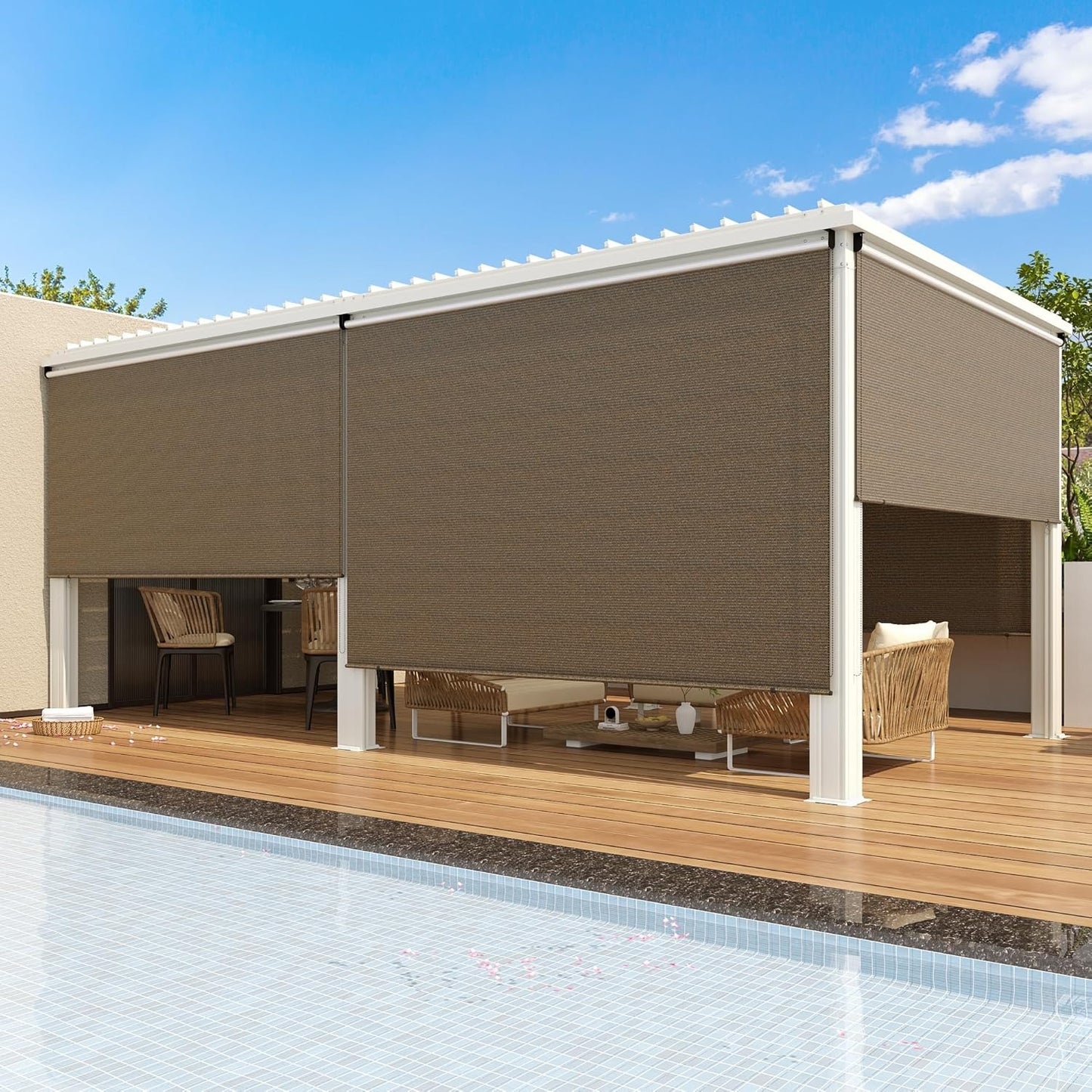 YODOLLA Outdoor UV Protection 8'(W) x 8'(H) Roller Shade, Mocha