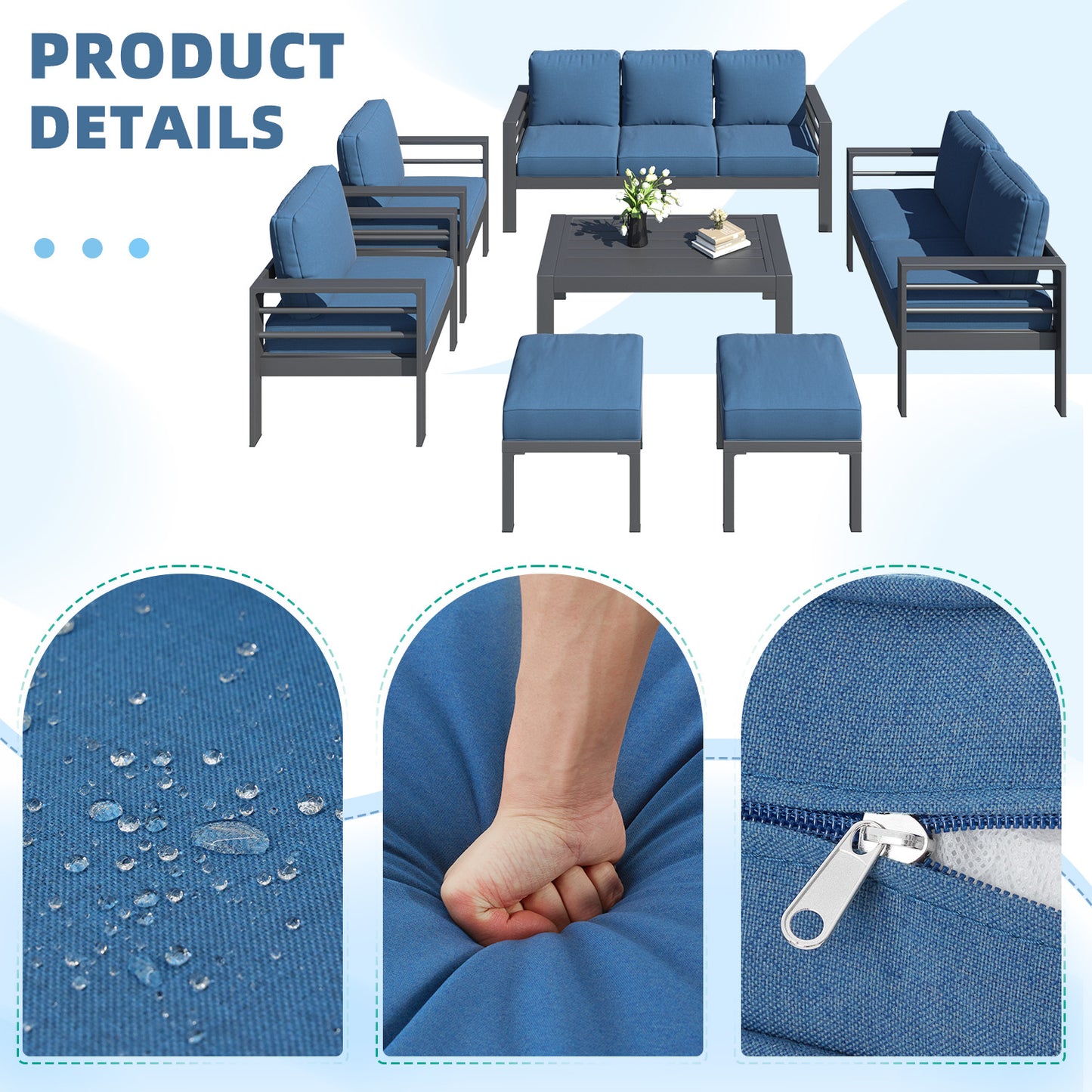 YODOLLA 7 Pieces Aluminum Patio Furniture Set, Blue