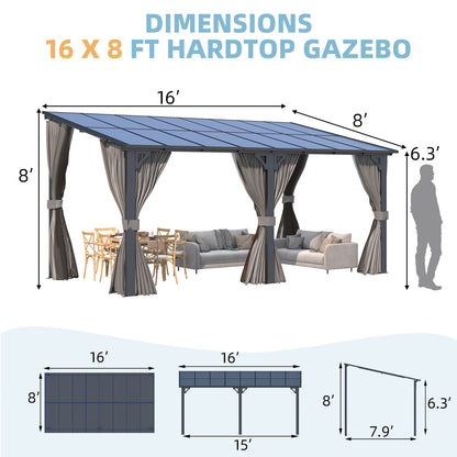 YODOLLA 16' x 8' Gazebo Outdoor Pergola with Curtains and Netting