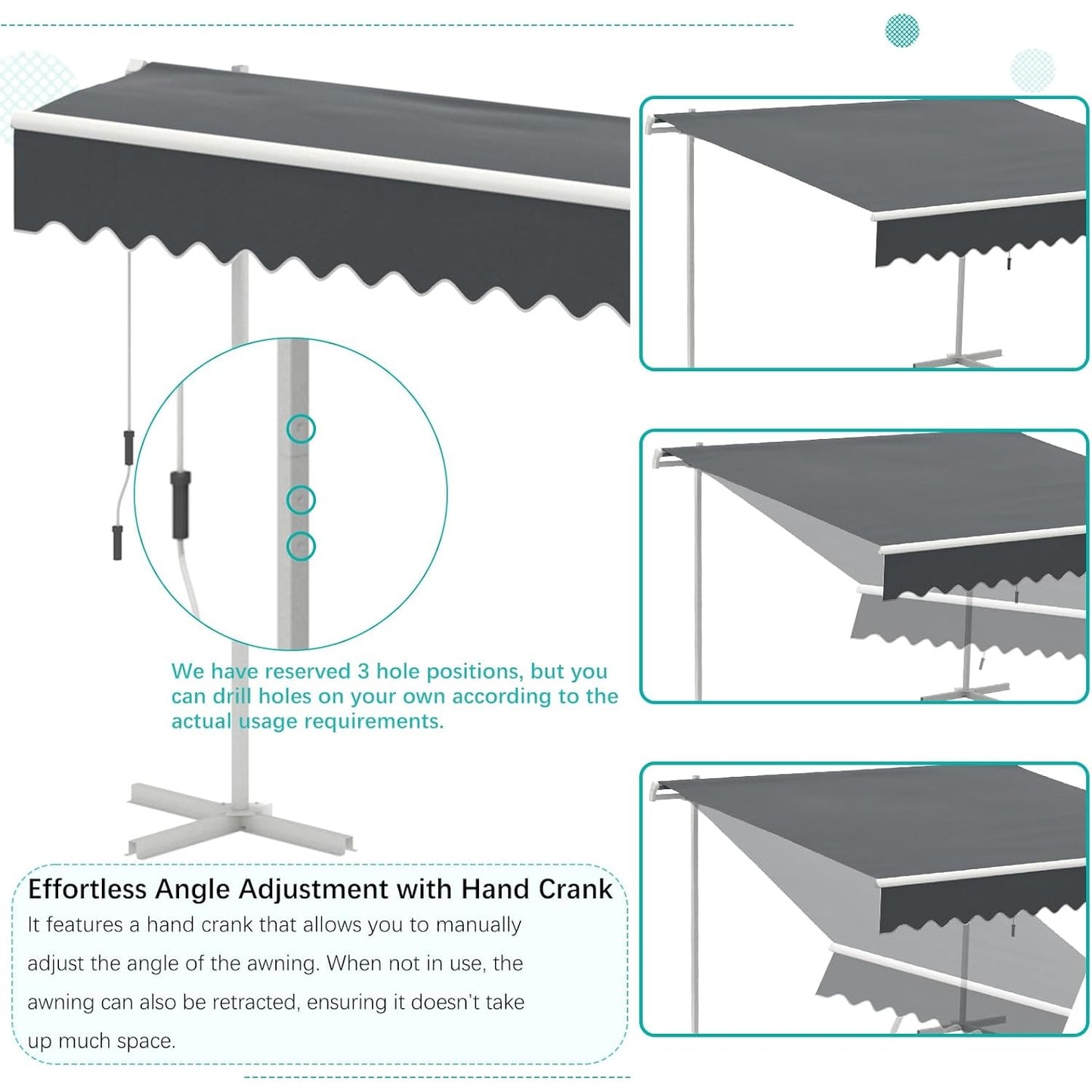 YODOLLA 10'x8' Single Side Free Standing Retractable Awning, Dark Gray