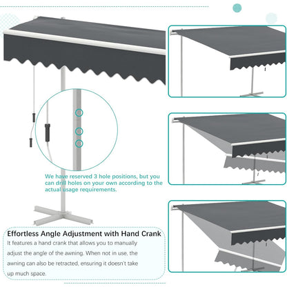 YODOLLA 10'x8' Single Side Free Standing Retractable Awning, Dark Gray