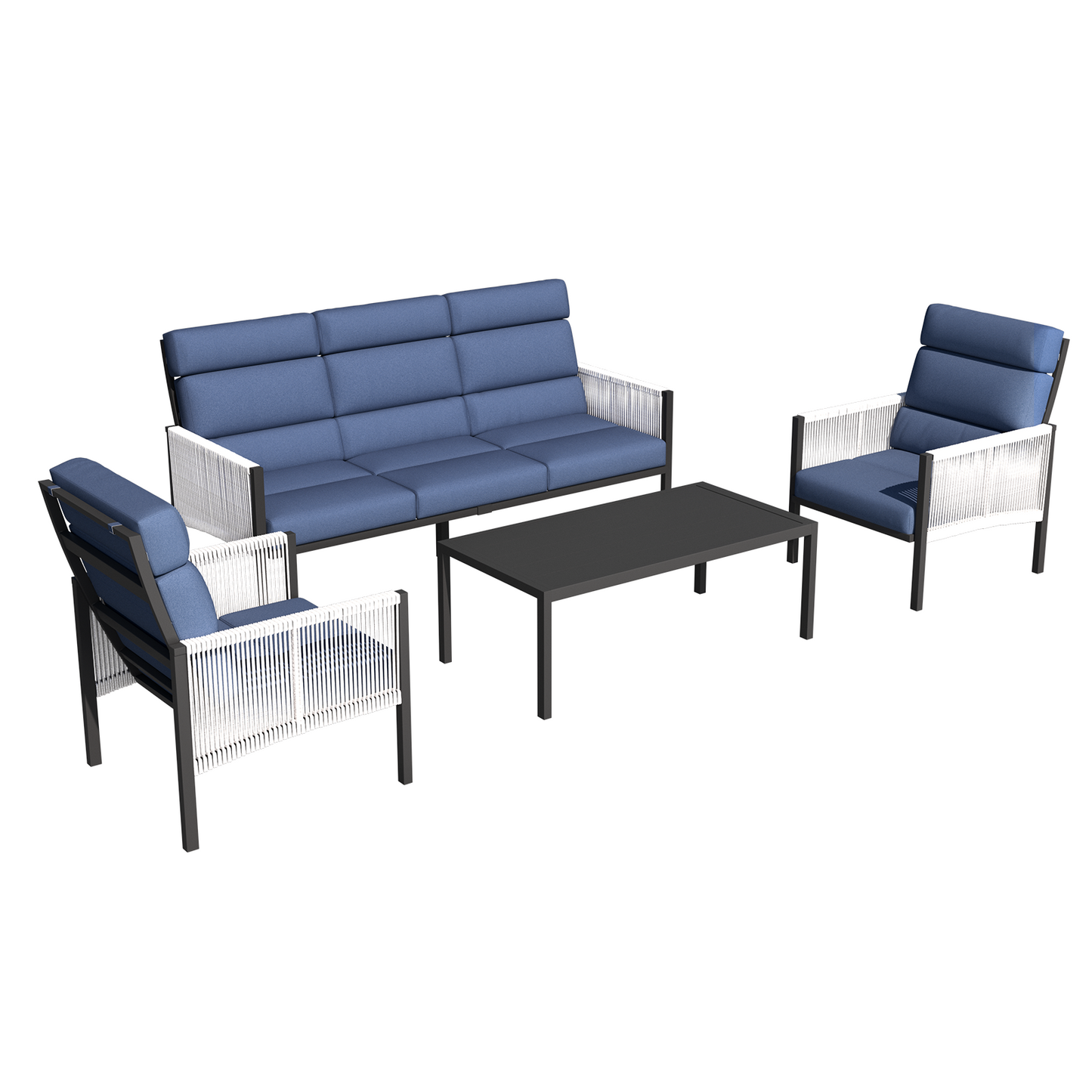 YODOLLA 4 Pieces Aluminum Patio Furniture Set with PE Rope Armrest, Dark Blue