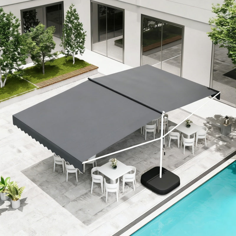 YODOLLA 13'x10' Dual Side Awnings Free Standing Retractable Awning with Weighted Base