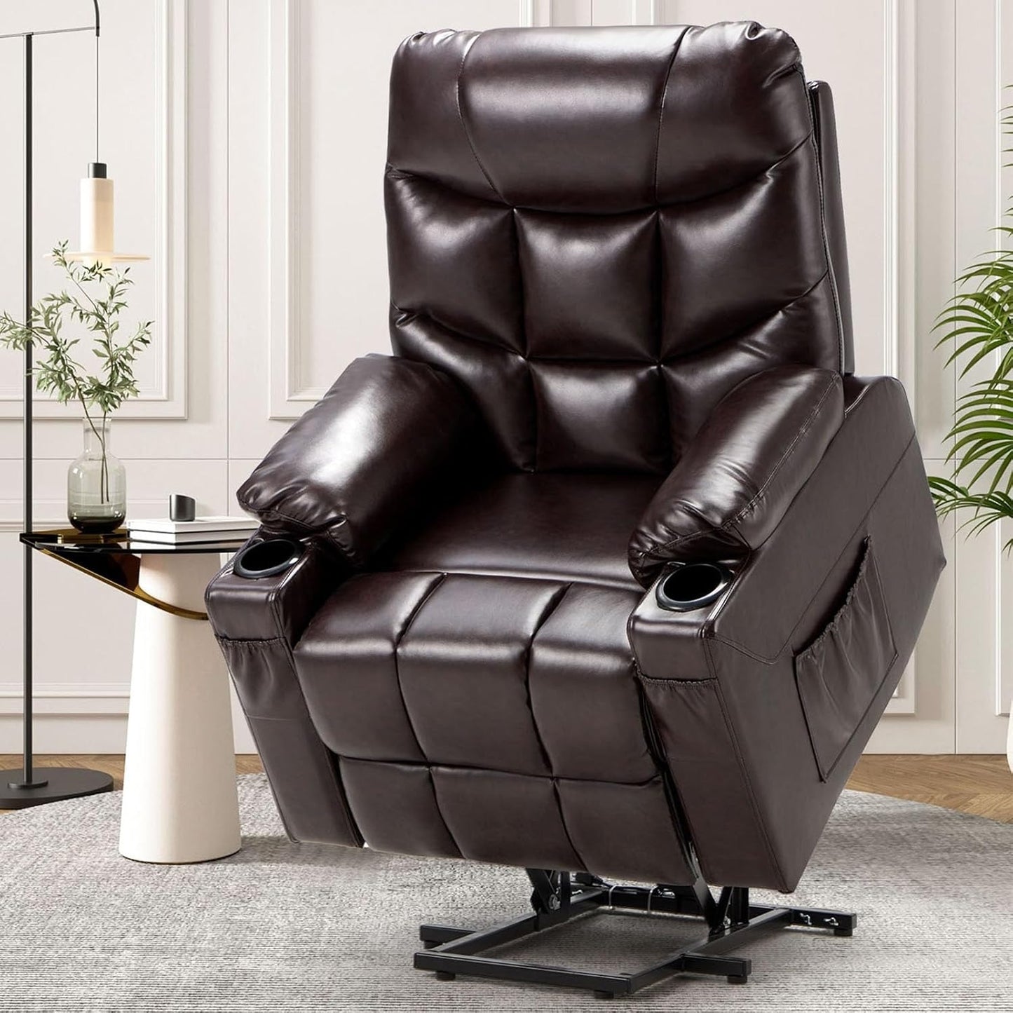 YODOLLA Massage Power Lift Recliner for Elderly, Faux Leather, Dark Brown