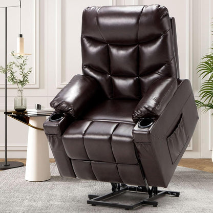 YODOLLA Massage Power Lift Recliner for Elderly, Faux Leather, Dark Brown