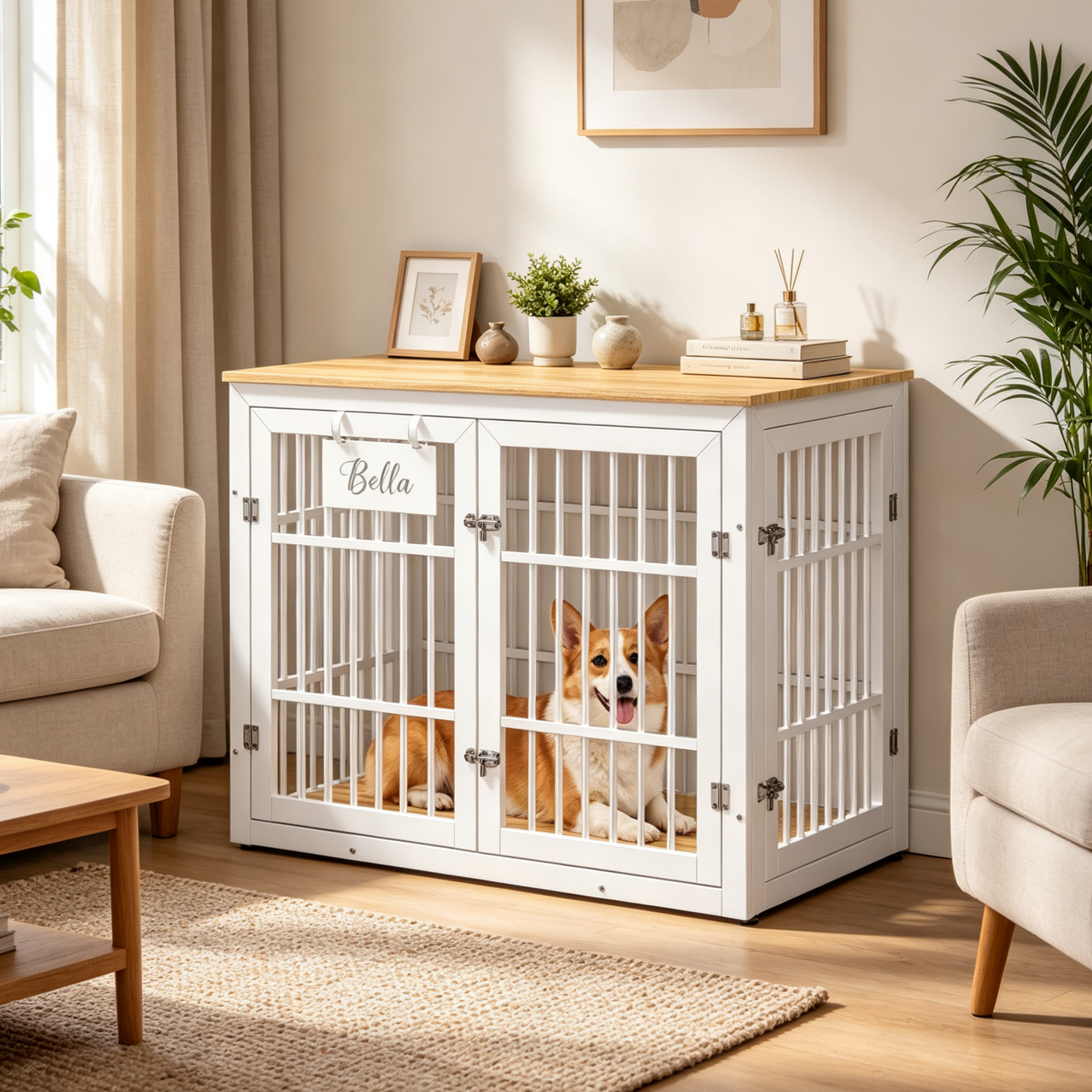 YODOLLA 38'' Dog Crate Furniture for Large Dogs, White