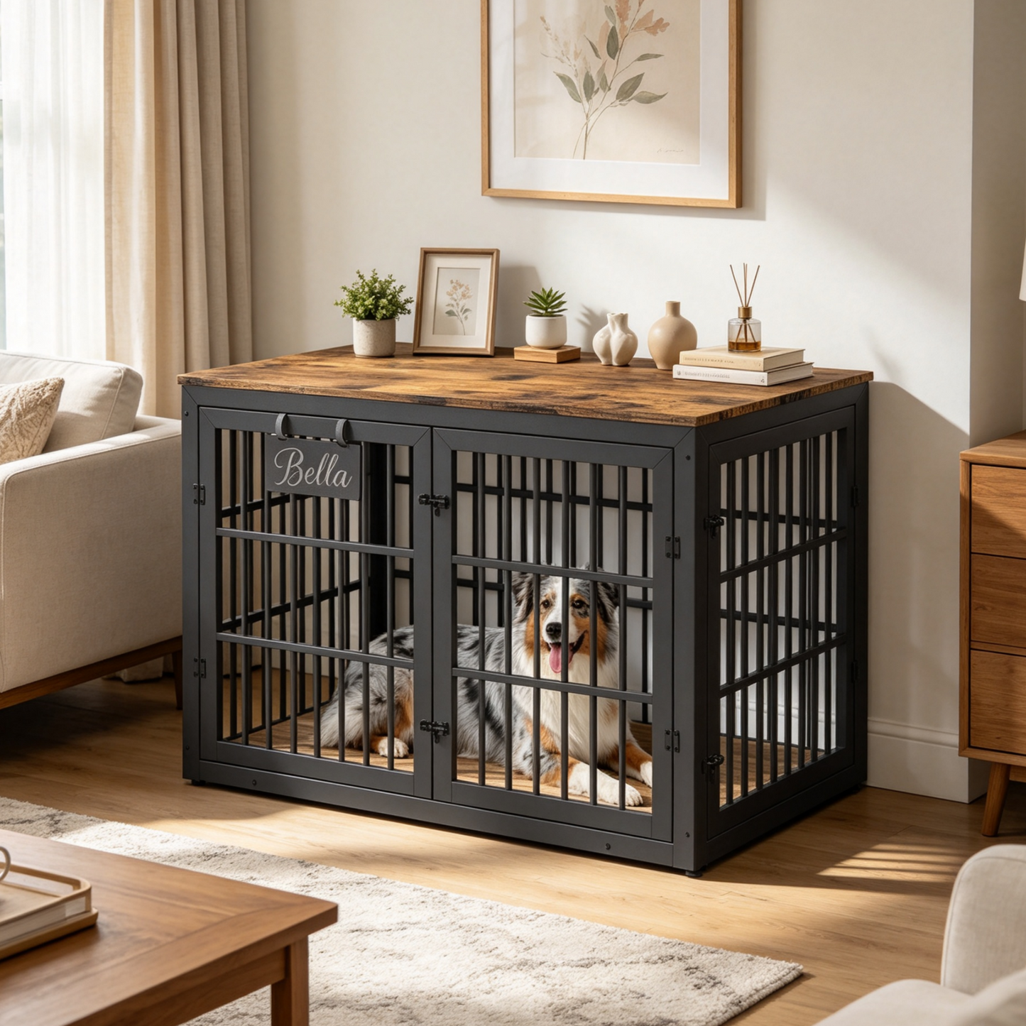 YODOLLA 42‘’ Dog Crate Furniture for X-Large Breed, Rustic Brown