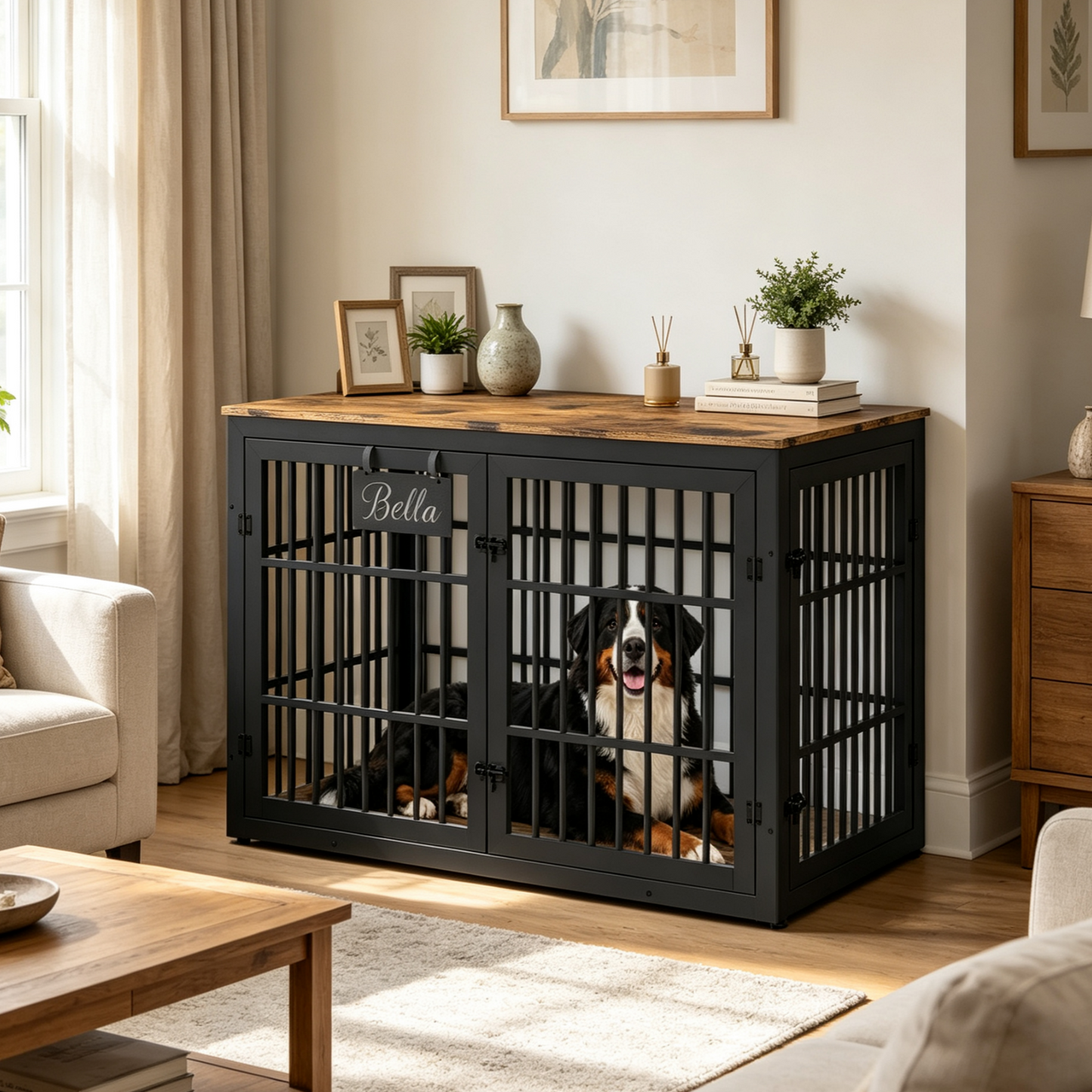 YODOLLA 46'' Dog Crate Furniture for XX-Large Dogs, Rustic Brown