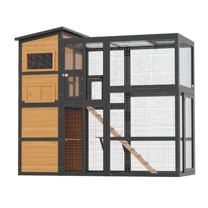 YODOLLA Large Spacious Cat Cage With Weatherproof Roof, Coffee