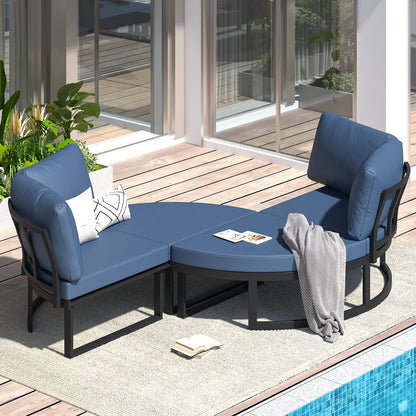 YODOLLA Patio Furniture Outdoor Daybed with Removable Cushions, Dark Blue