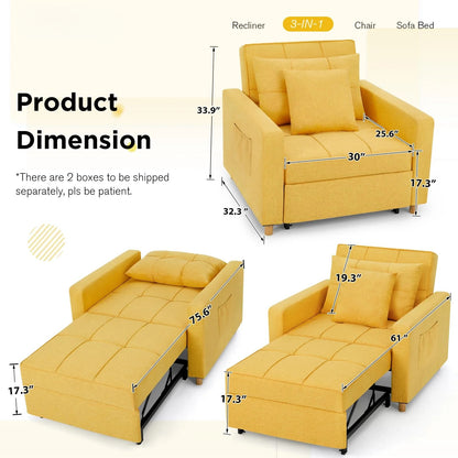 YODOLLA 36" Convertible Chair Bed, Yellow