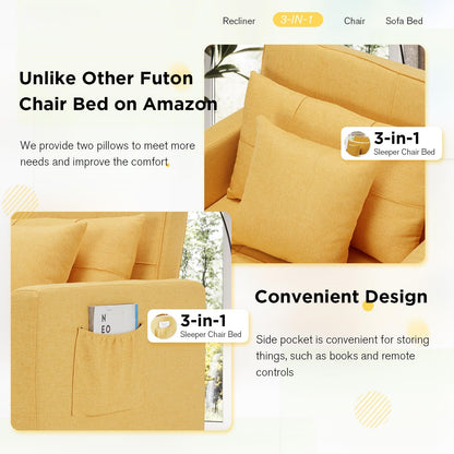 YODOLLA 36" Convertible Chair Bed, Yellow