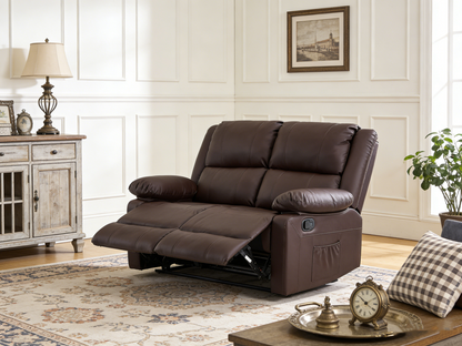 YODOLLA 2 Seat Loveseat Recliner with Heat&Massage Function, Faux Leather, Brown