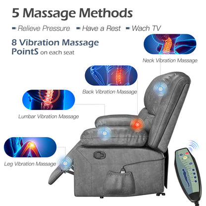 YODOLLA 3 PCS Recliner Sofa Set Overstuffed Leather Reclining Sofa, Gray