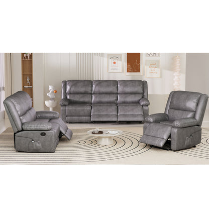 YODOLLA 3 PCS Recliner Sofa Set Overstuffed Leather Reclining Sofa, Gray