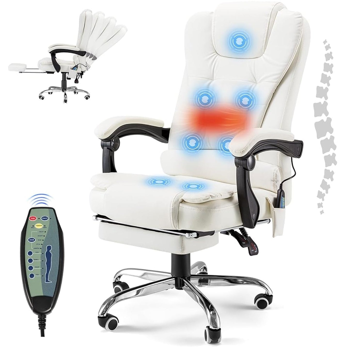 YODOLLA Massage Office Chair with Heat w/Retractable Footrest, Cream White