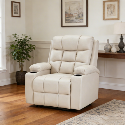 YODOLLA Wide Armrests Electric Recliner Nursery Chair, Faux Leather Beige