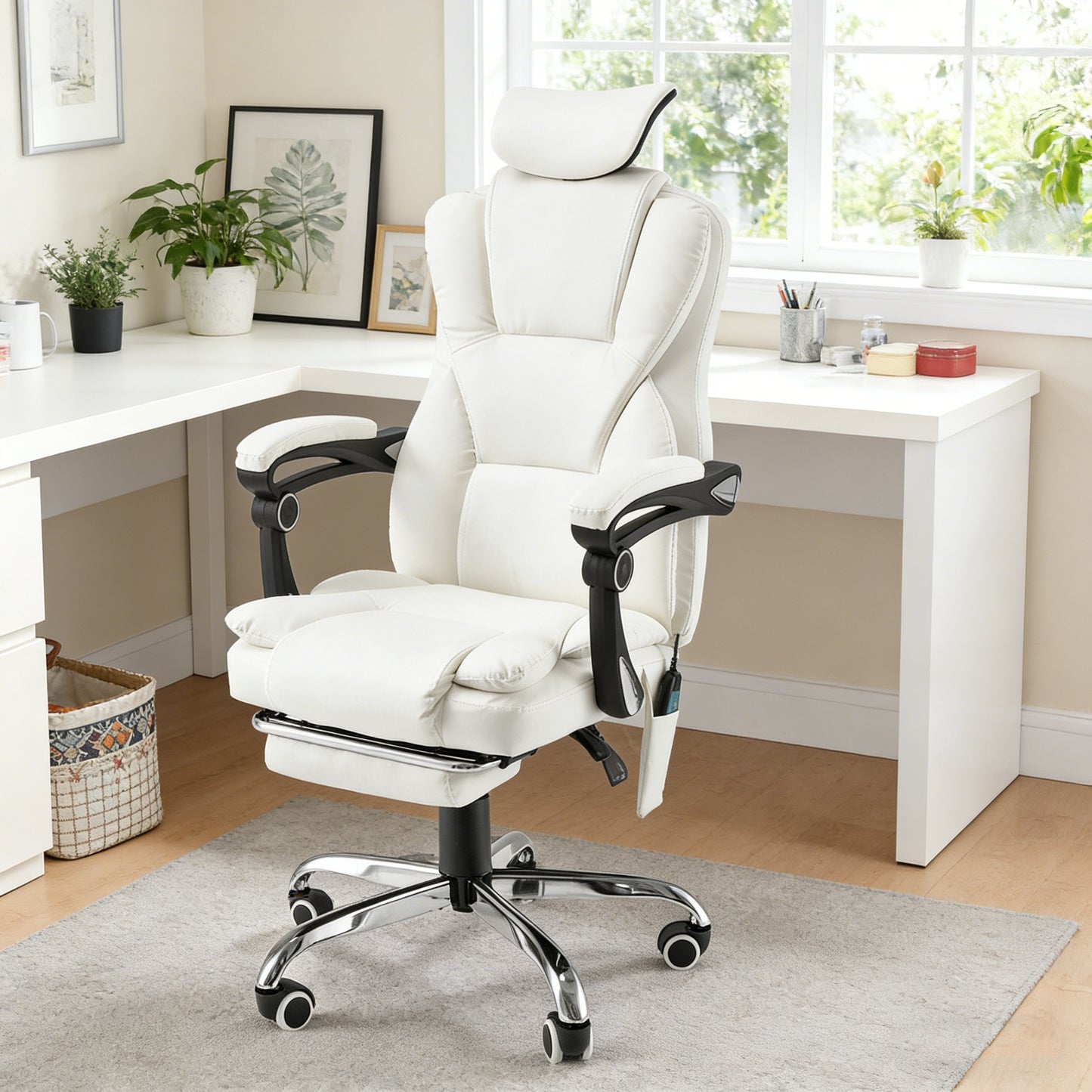 YODOLLA Office Chair with 7 Points Vibration Massage&Heat, Adjustable Ergonomic Recliner, Cream White