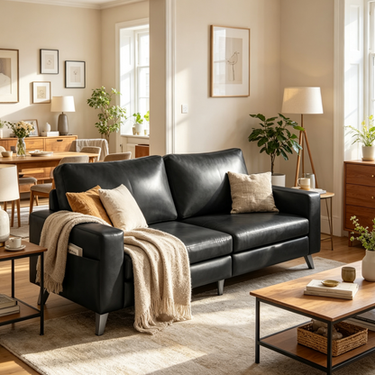 YODOLLA 79 Inch Sofa Couch for Living Room, Faux Leather, Black
