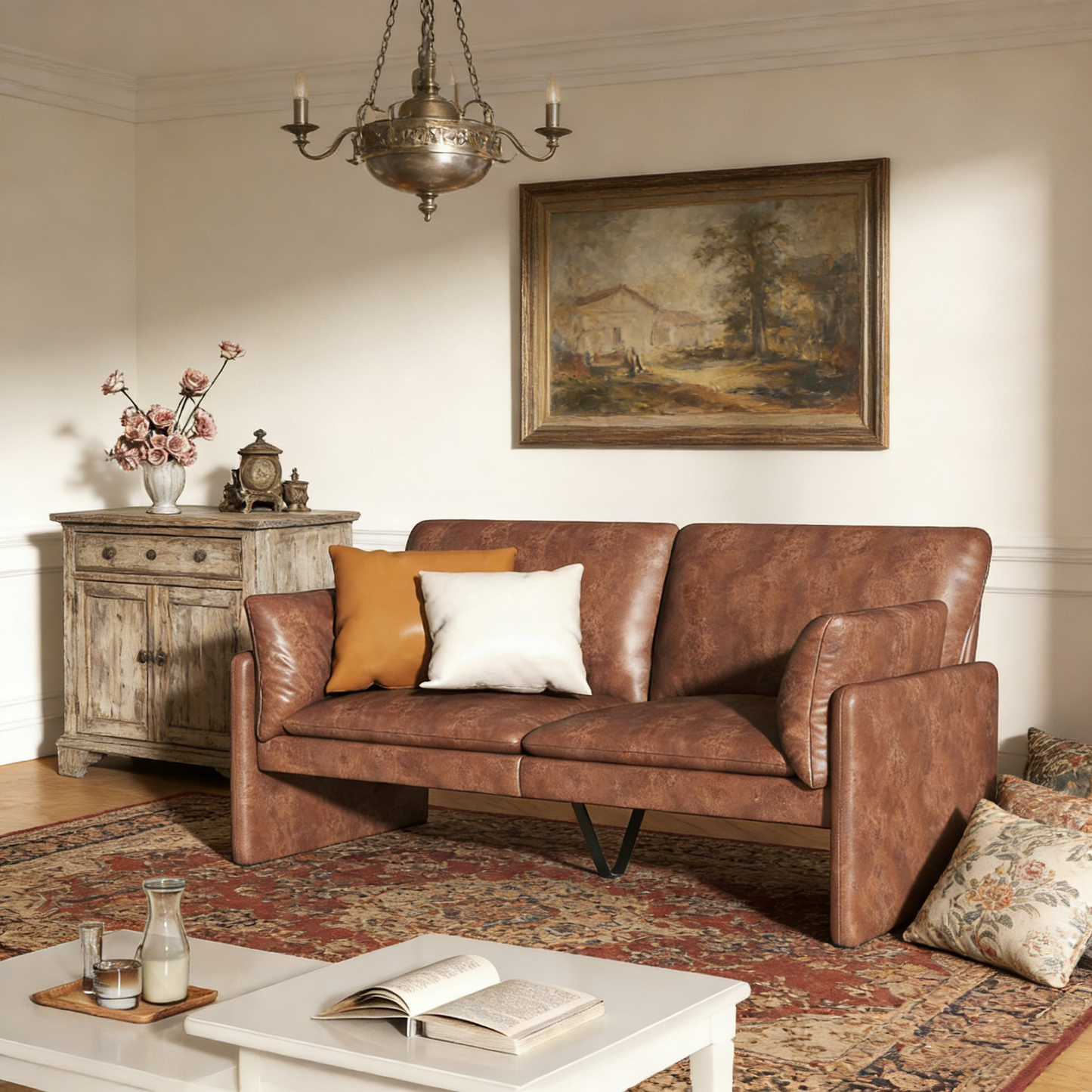YODOLLA 68'' Modern Love Seat Sofa Couches, Faux Leather Brown