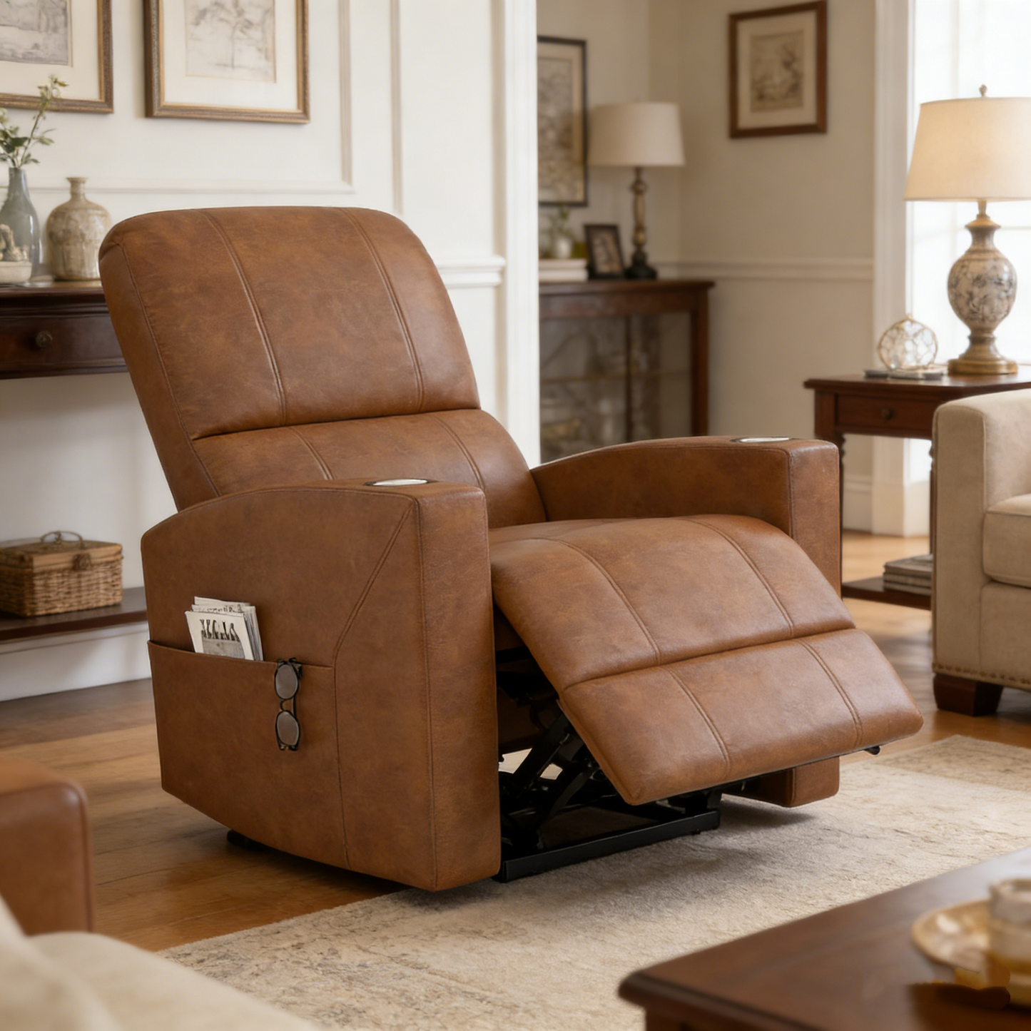 YODOLLA Recliner Sofa Chair, Faux Leather Brown