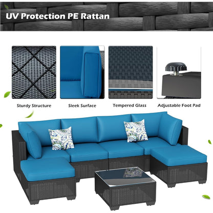 YODOLLA 7 Piece Outdoor Patio Furniture Set, Black & Blue