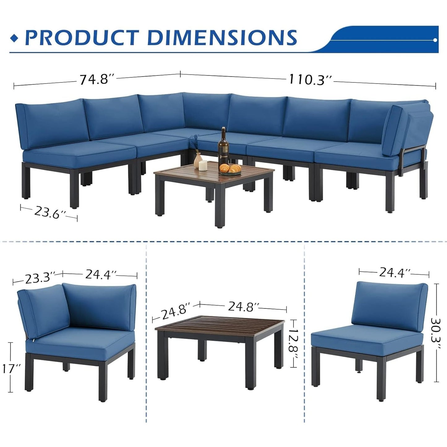 YODOLLA Outdoor Patio Furniture Set, 7 Piece Metal Patio Sectional Conversation Sofa
