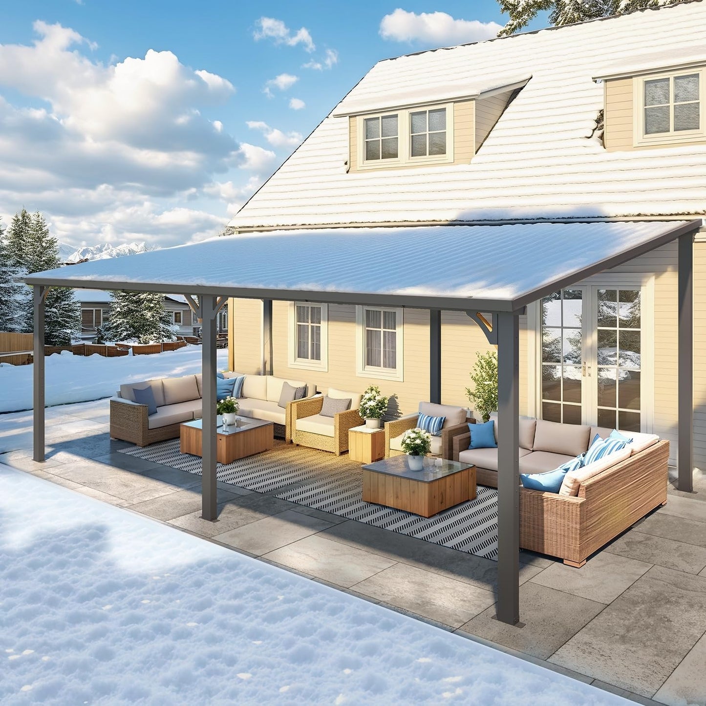 YODOLLA 20' x 12' Outdoor Wall-Mounted Gazebo Hardtop Pergola for Patio