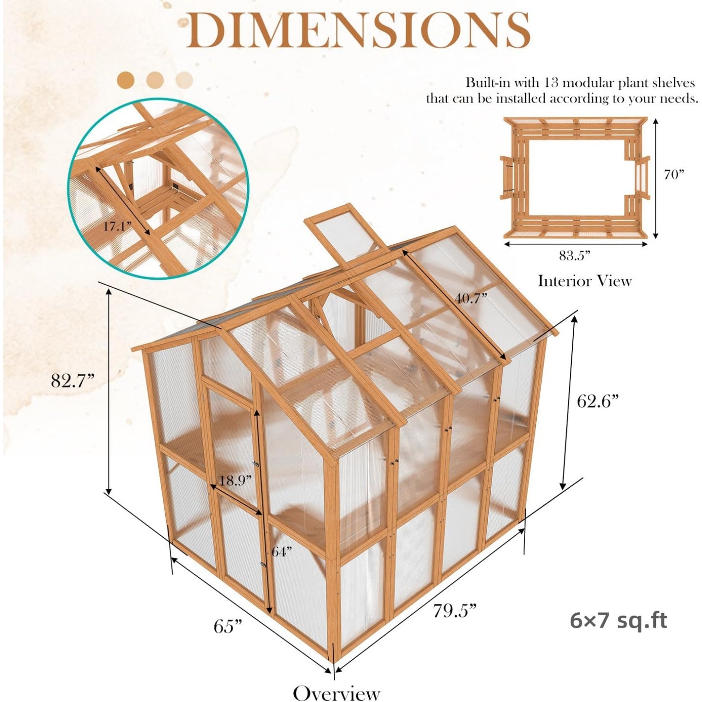 YODOLLA 6x7 FT Wooden Greenhouse, Walk-in Garden Greenhouse with Plant Stand