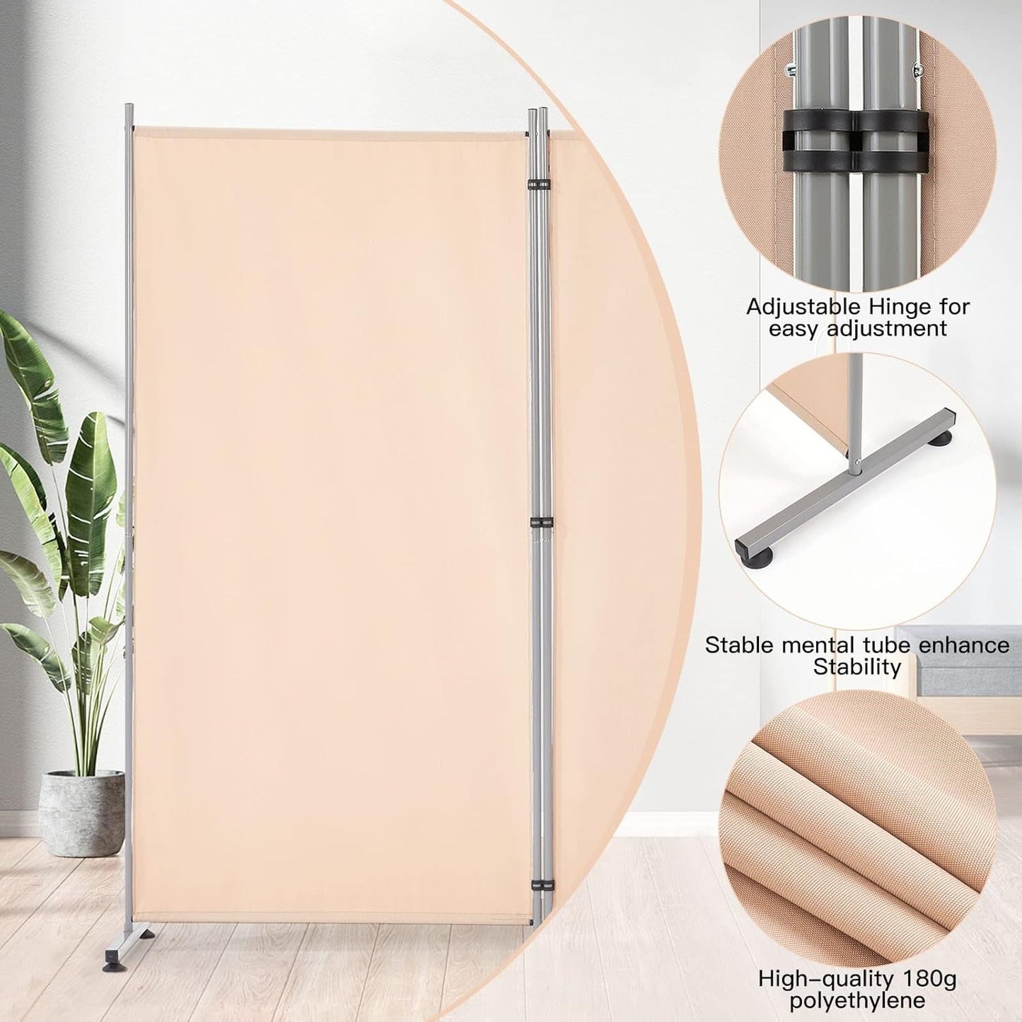 YODOLLA 4 FT Wall Divider and Folding Privacy Screens, Beige