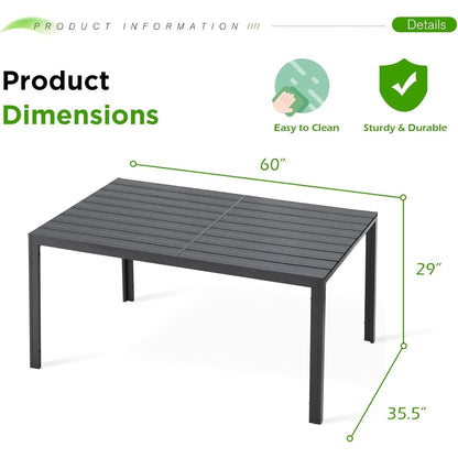 YODOLLA 60" Outdoor Aluminum Patio Dining Table with Wood-Plastic Composite Tabletop