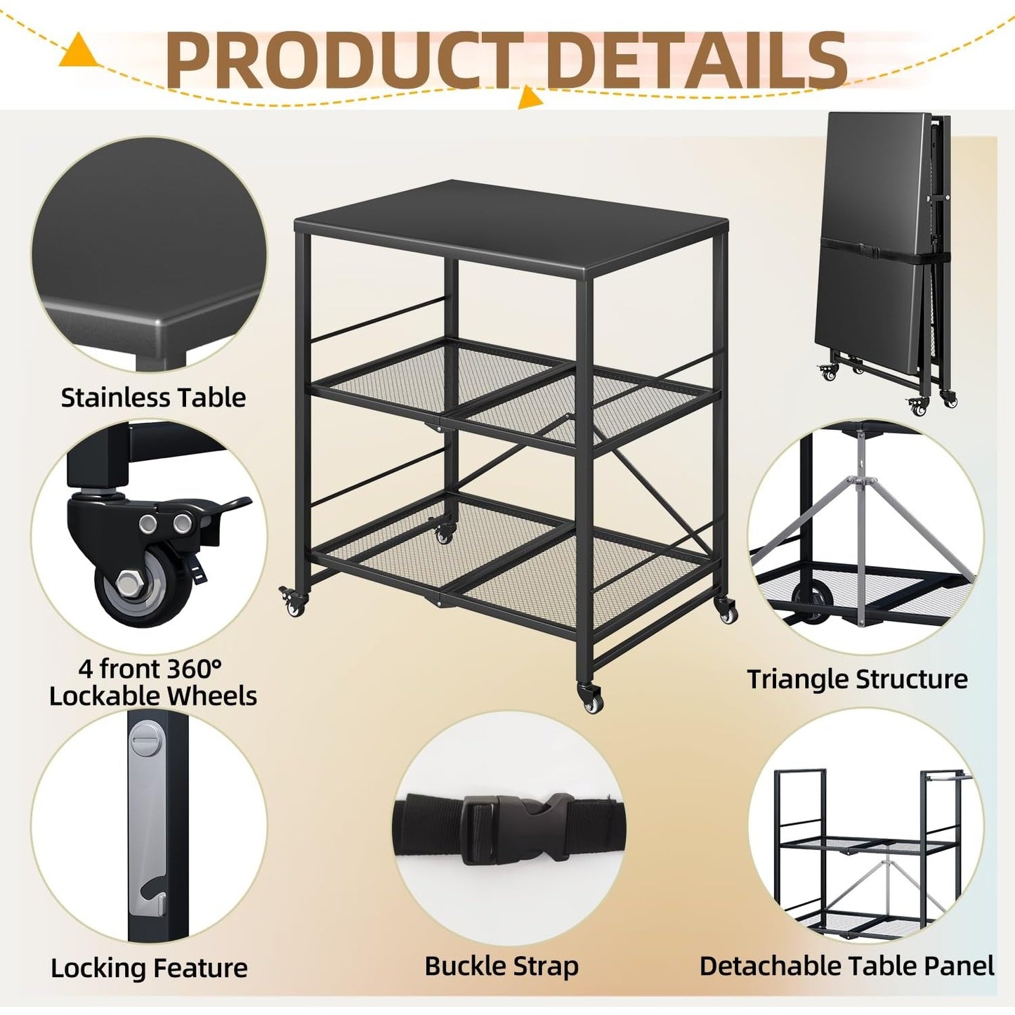 YODOLLA Stainless Pizza Oven Table with 2 Lock Casters, Black