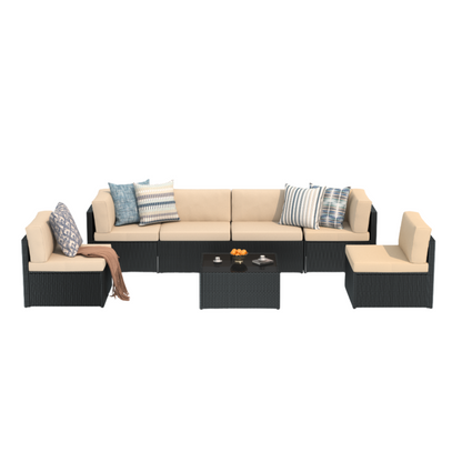 YODOLLA 7 Piece Outdoor Patio Furniture Set, Black & Beige