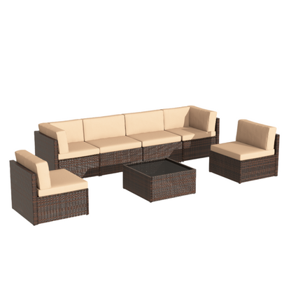 YODOLLA 7 Piece Outdoor Patio Furniture Set, Brown & Beige