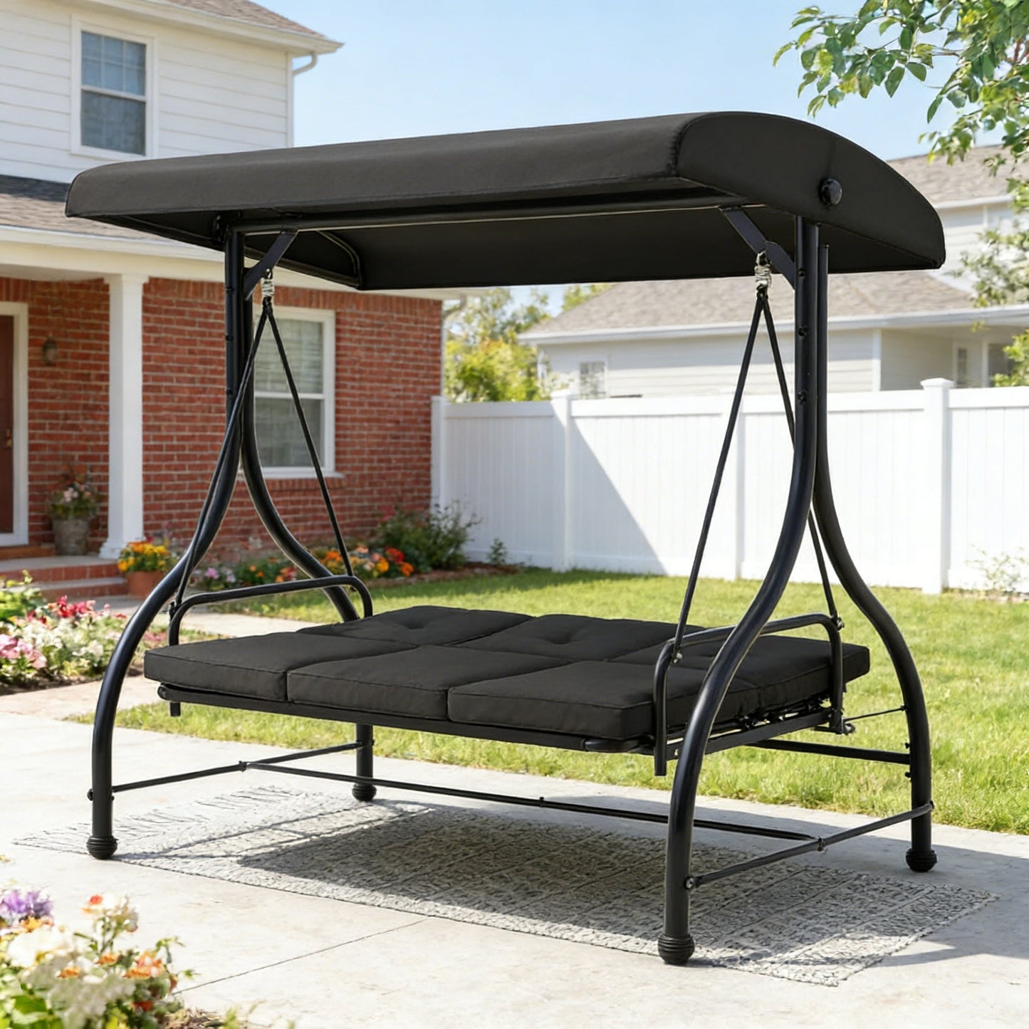 YODOLLA Patio Swing Set with Removable Backrest and Canopy, Black