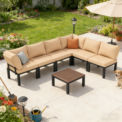 YODOLLA Outdoor Patio Furniture Set, 7 Piece Metal Patio Sectional Conversation Sofa