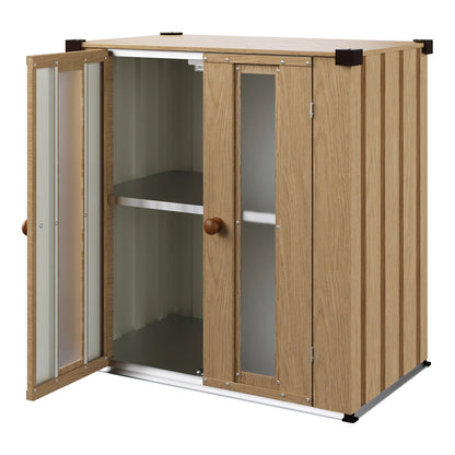 YODOLLA Small Outdoor Storage Cabinet Waterproof, Wood Grain