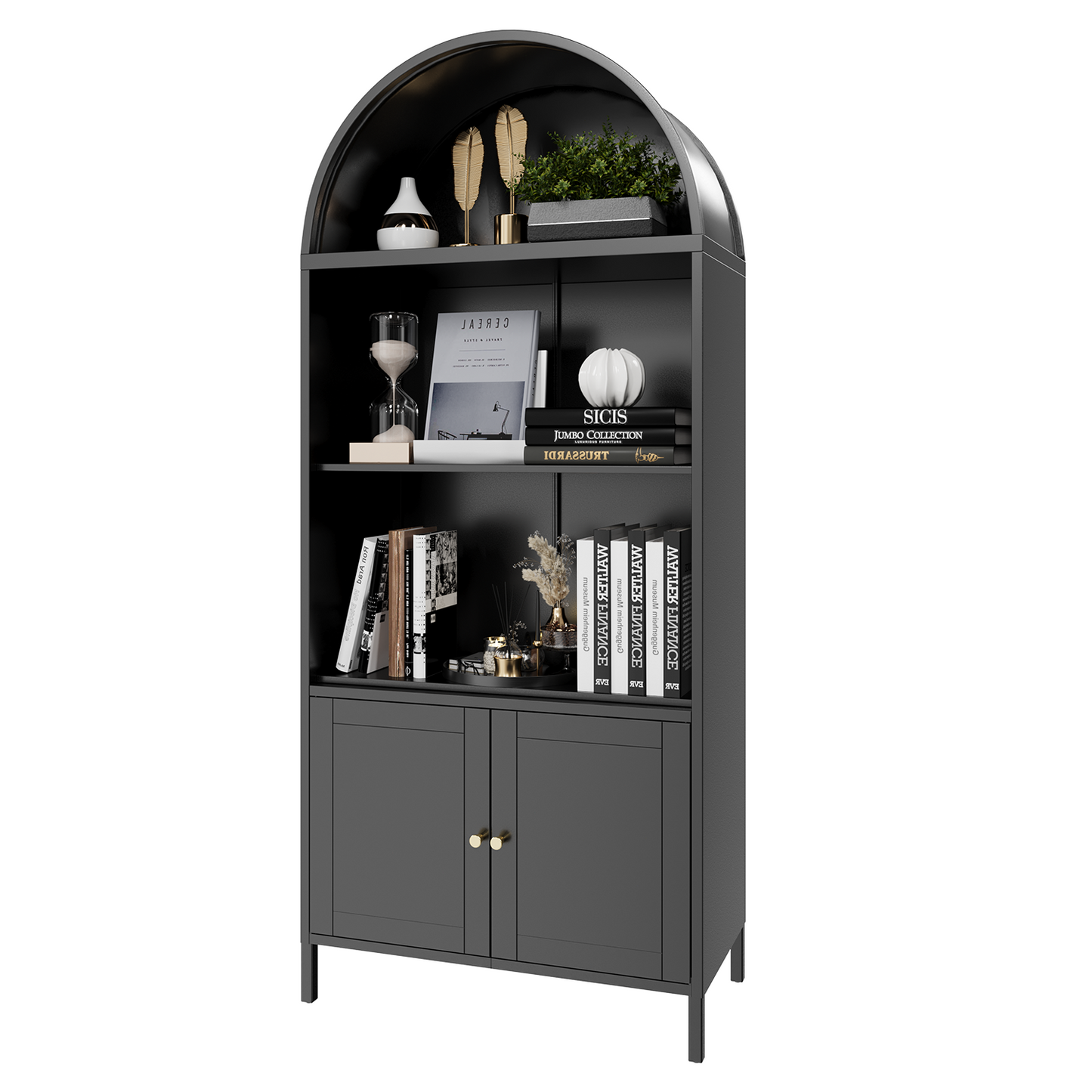YODOLLA 73'' Arched Cabinet, Metal Kitchen Pantry with Adjustable Shelves, Modern Arched Storage Bookcase Display Cabinet