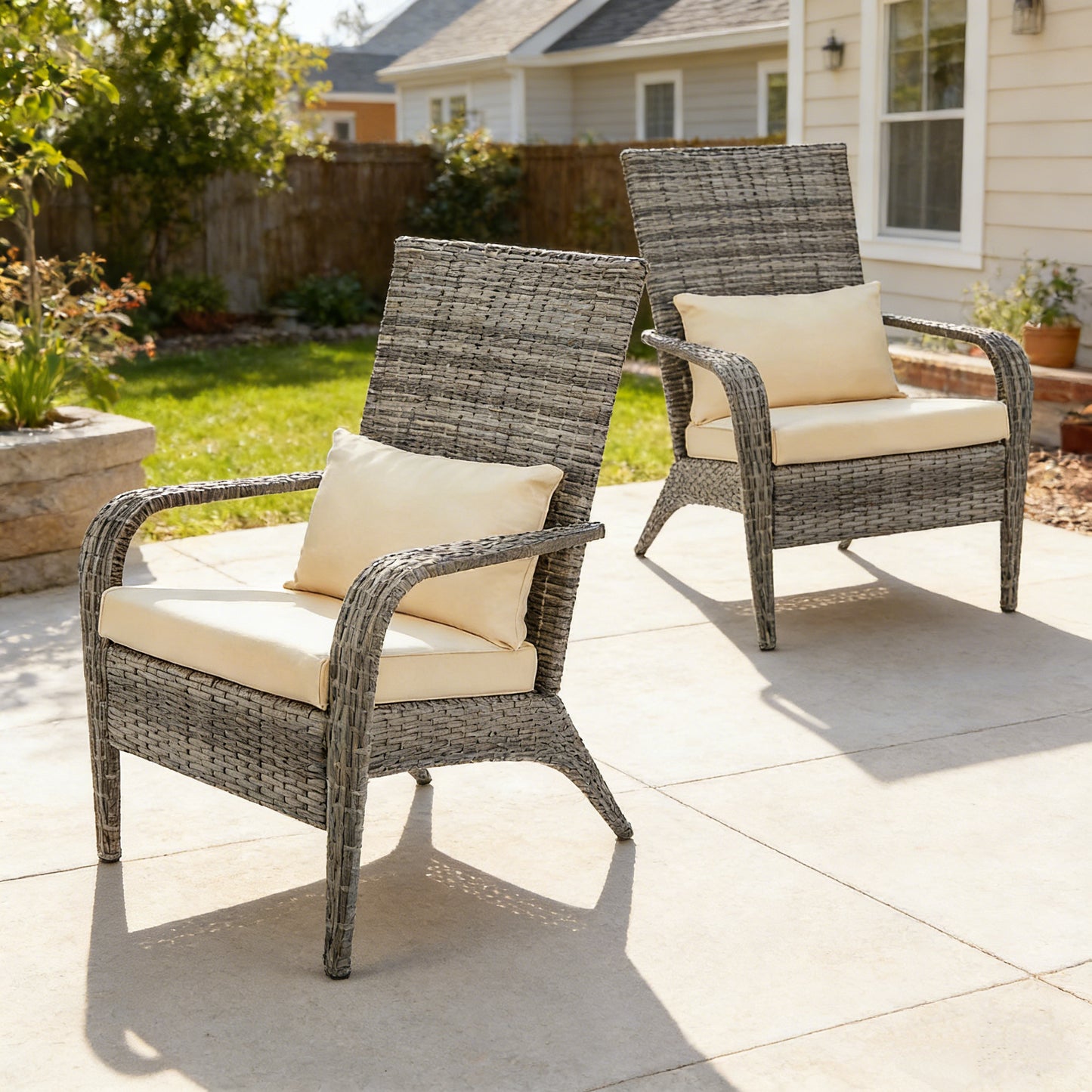 YODOLLA 2 PCS Patio Adirondack Wicker Chair, Gray