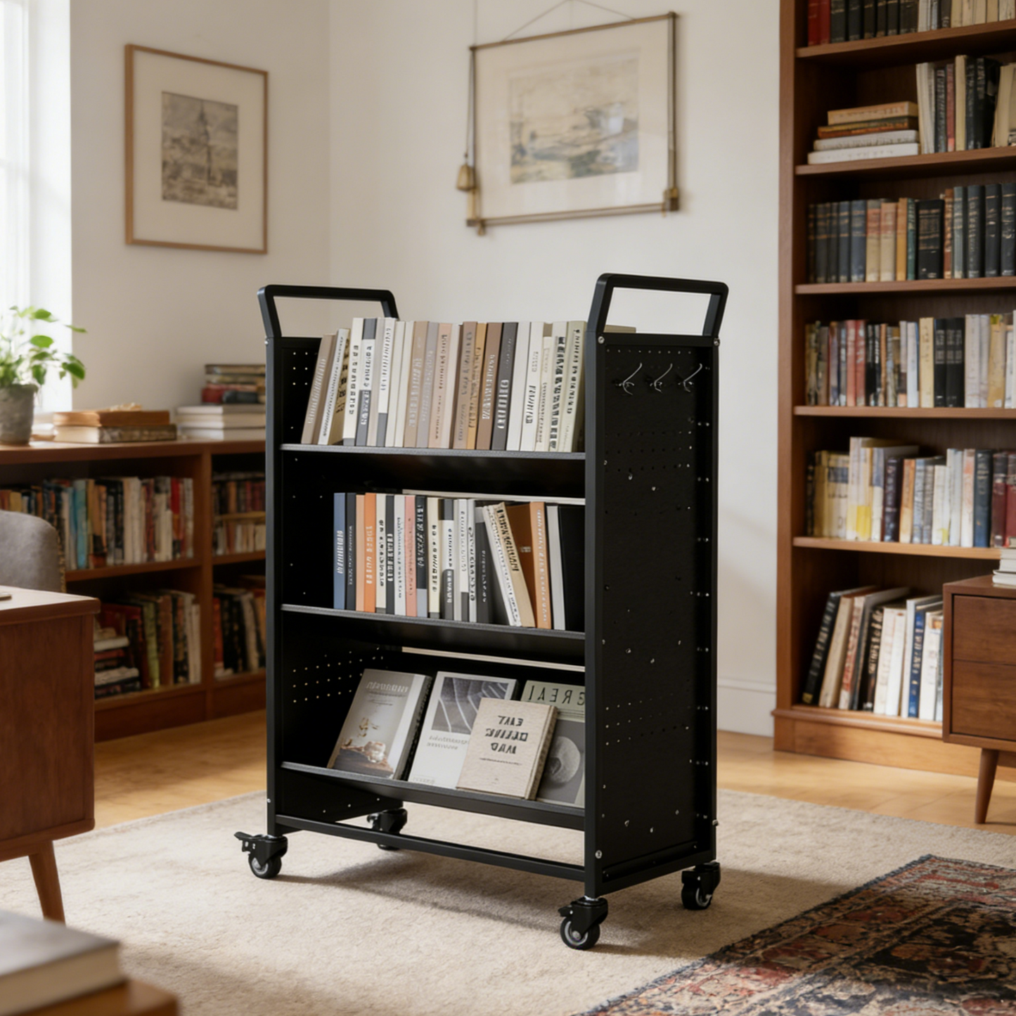 YODOLLA Book Cart with Wheels, 352LBS Rolling Bookshelf Utility Cart