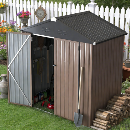YODOLLA Shed 6' x 4' Storage Shed, Metal Sheds & Outdoor Storage, Brown