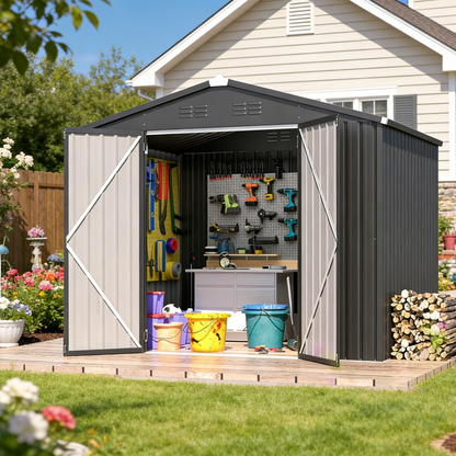 YODOLLA Shed 8' x 6' Metal Storage Shed for Ourdoor, Drak Gray