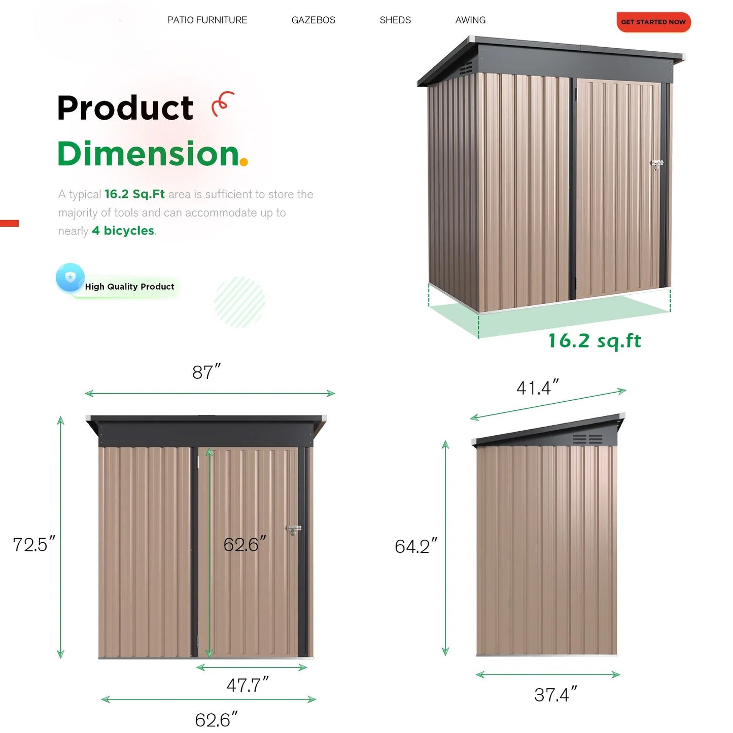 YODOLLA 5'x3' Outdoor Storage Shed, Gray