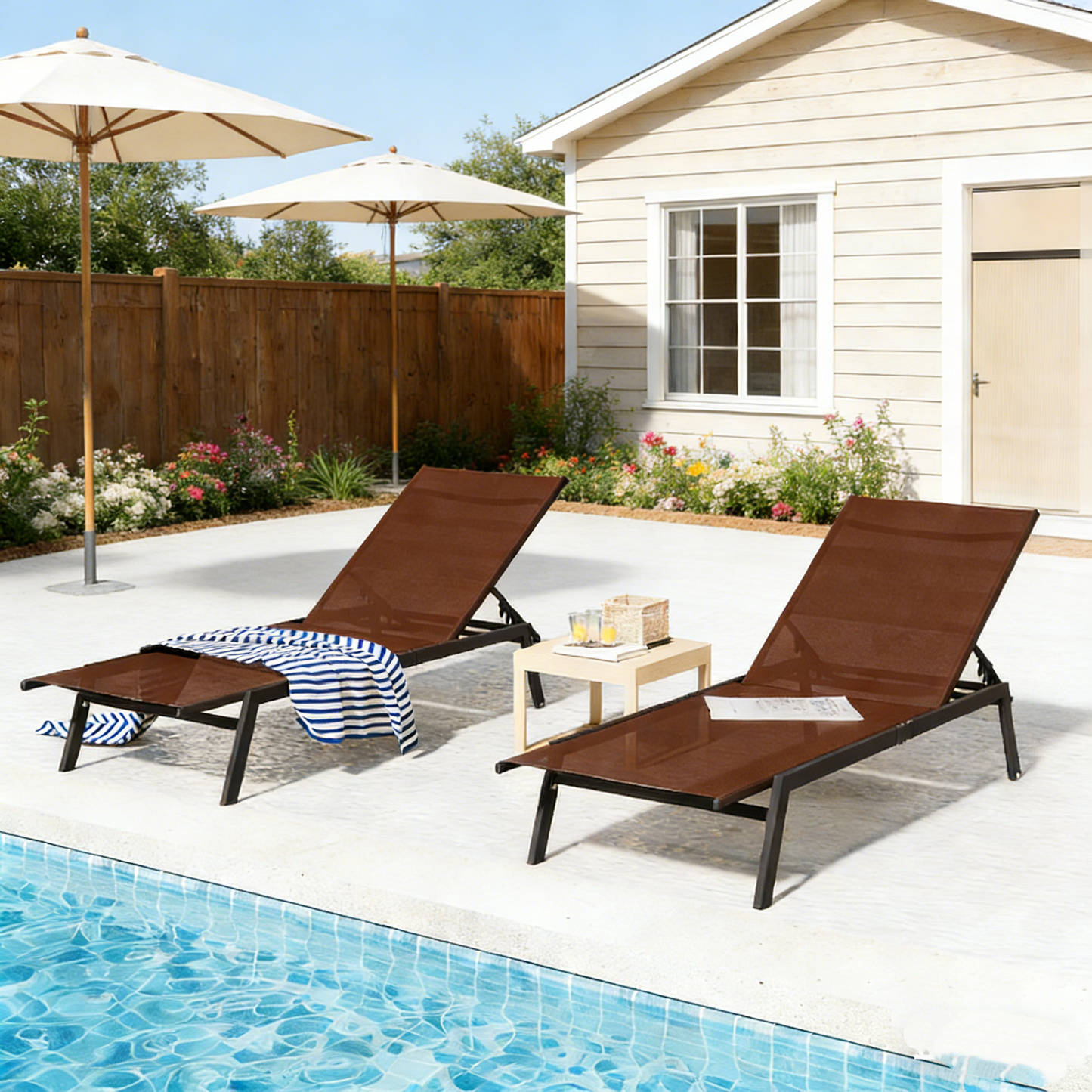 YODOLLA 2 PCS Curved Design Pool Lounge Chairs, Brown