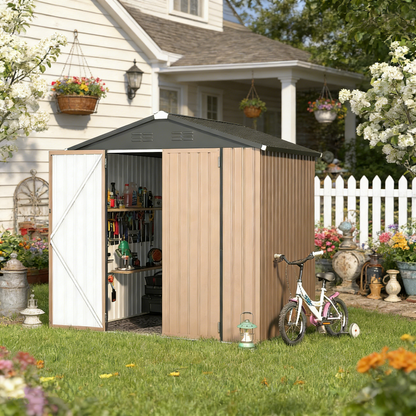 YODOLLA 7' x 7' Storage Metal Shed, Brown