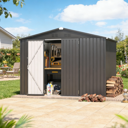 YODOLLA Shed 8' x 10' Outdoor Storage Metal Shed, Dark Grey