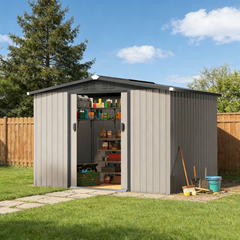 YODOLLA 8 x 6 Ft Outdoor Storage Tool Shed with Sliding Door, Gray